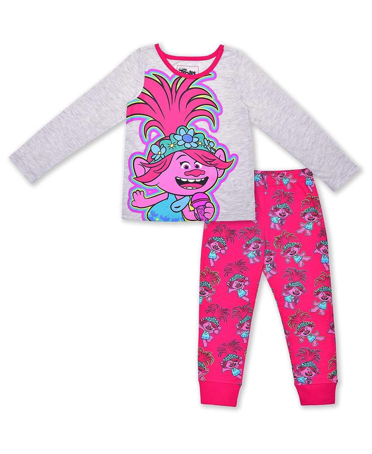 Children's Apparel Network Toddler 2-piece Gray/pink Trolls Graphic Long Sleeve T-shirt Jogger Set In Pink