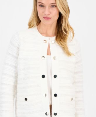 Women's Collarless Textured Cardigan 