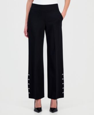 Women's High-Rise Wide-Leg Button-Hem Pants
