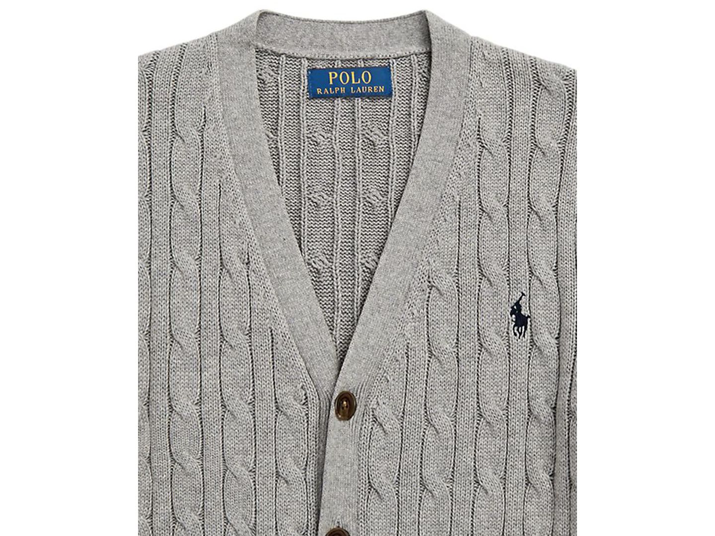 Кардиган Polo Ralph Lauren Cable-Knit Cotton V-Neck Cardigan Sweater для мальчиков, цвет: Меланжевый — фото 3