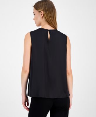 Women's Sleeveless Pleated-Neck Blouse
