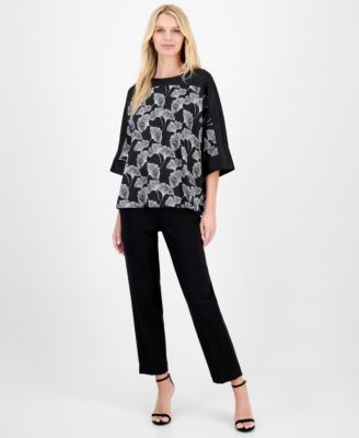 Petite Boat-Neck Printed Satin Top