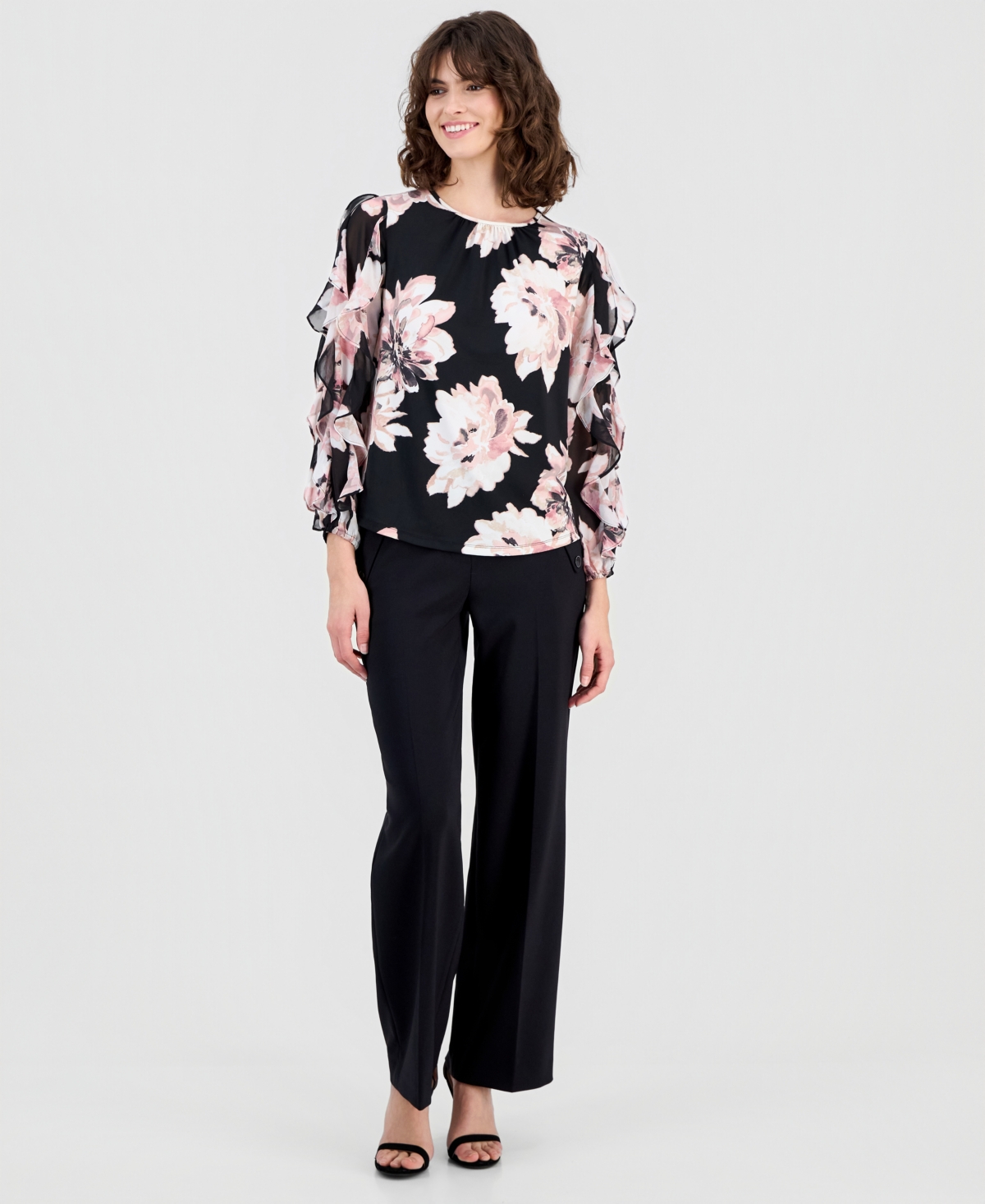 Anne Klein Women's Ruffled Floral-Print Blouse