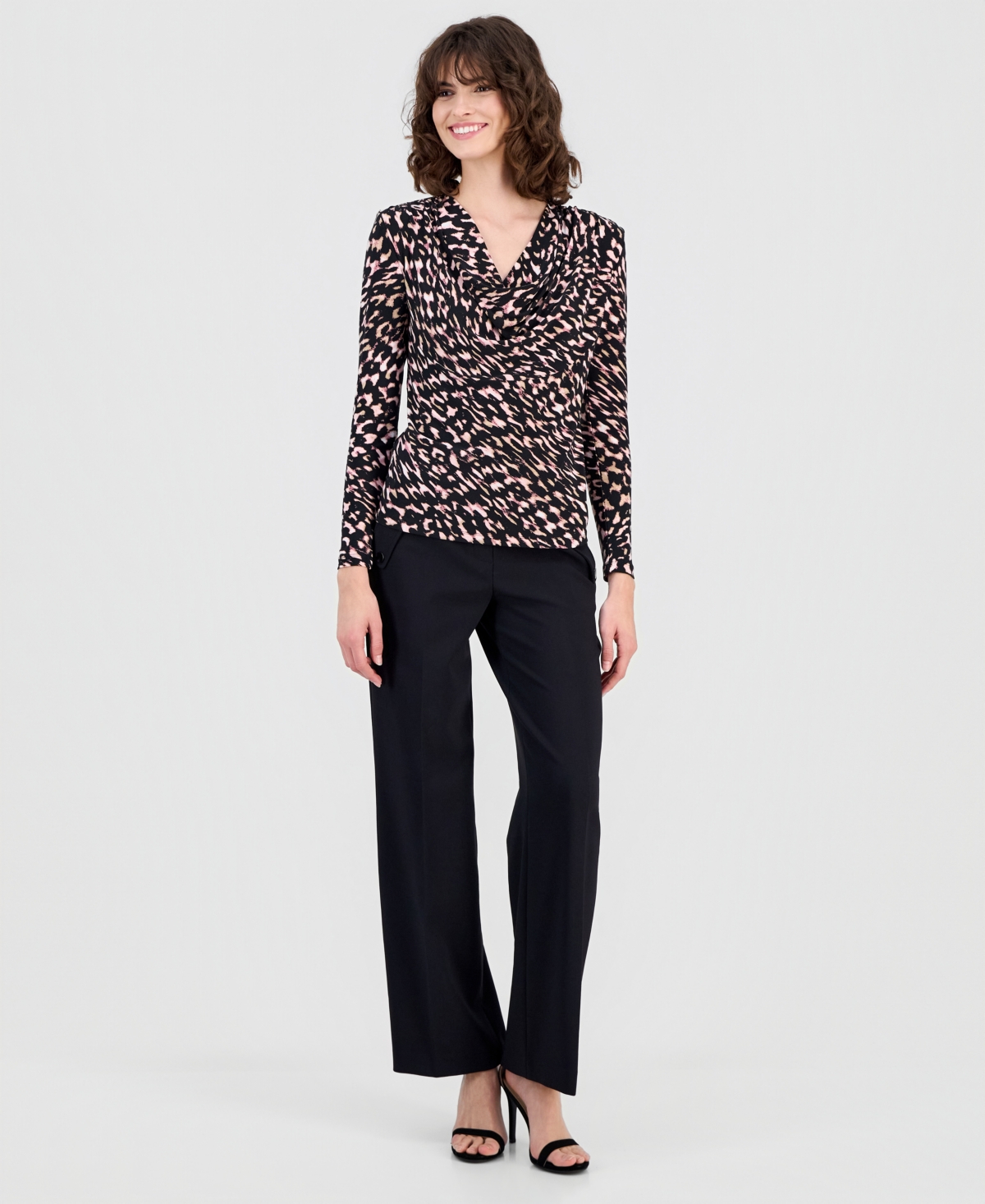 Anne Klein Women's Printed Cowlneck Top
