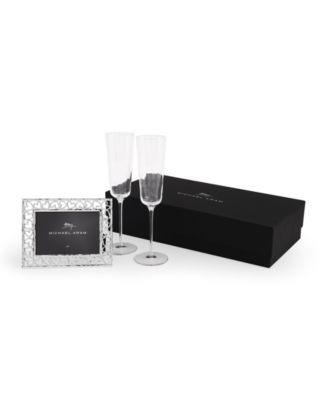 Reflective Champagne Flute and Heart Frame Set