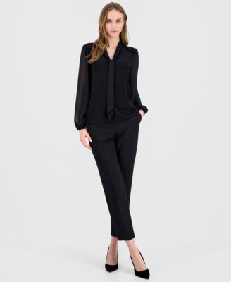 Women's Blouson-Sleeve Tie-Neck Blouse