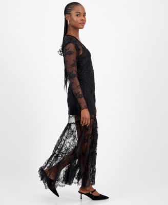 Women's Lace Velvet-Trim Maxi Dress, Macy's Exclusive