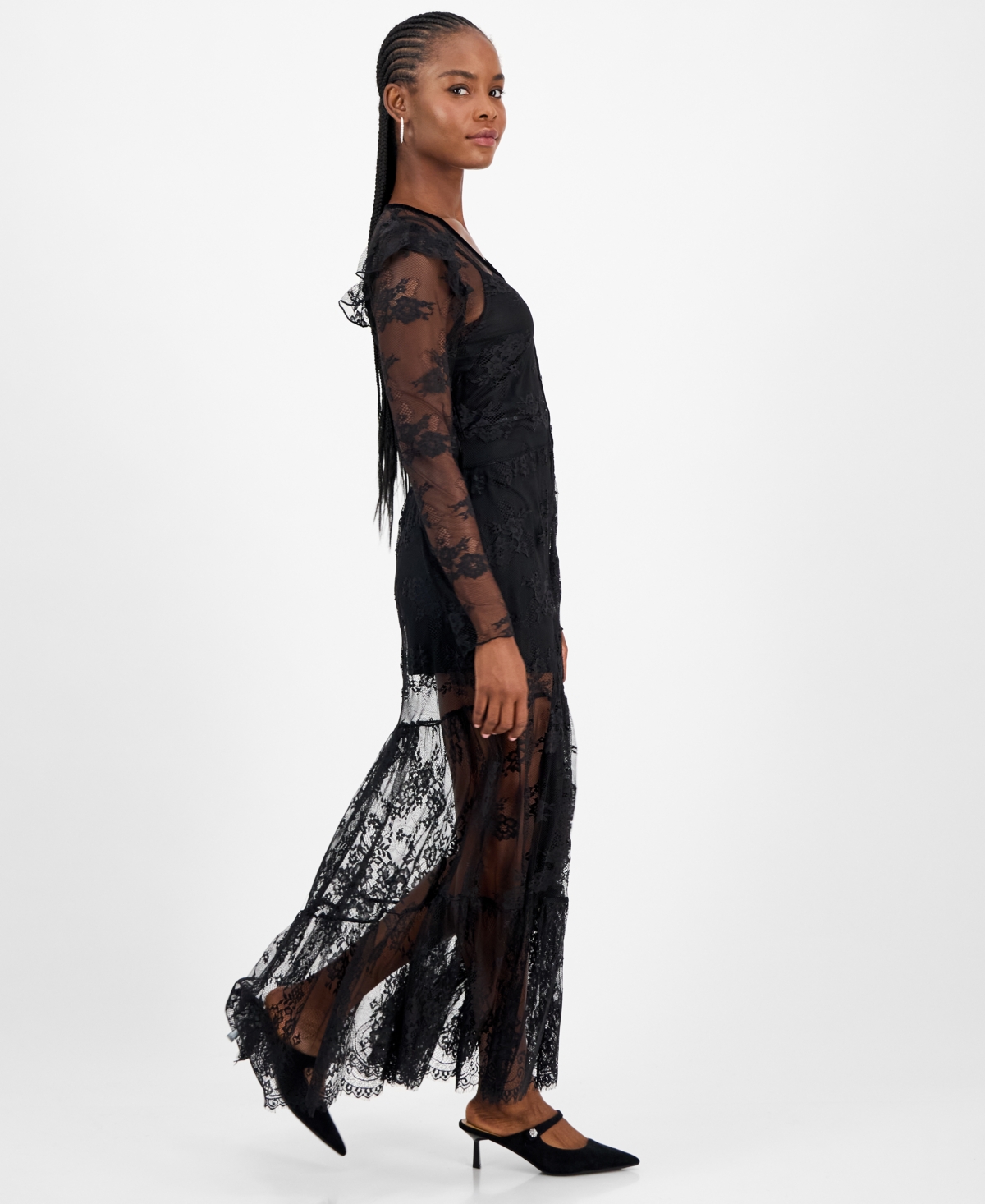 And Now This Women's Lace Velvet-trim Maxi Dress, Macy's Exclusive In Black