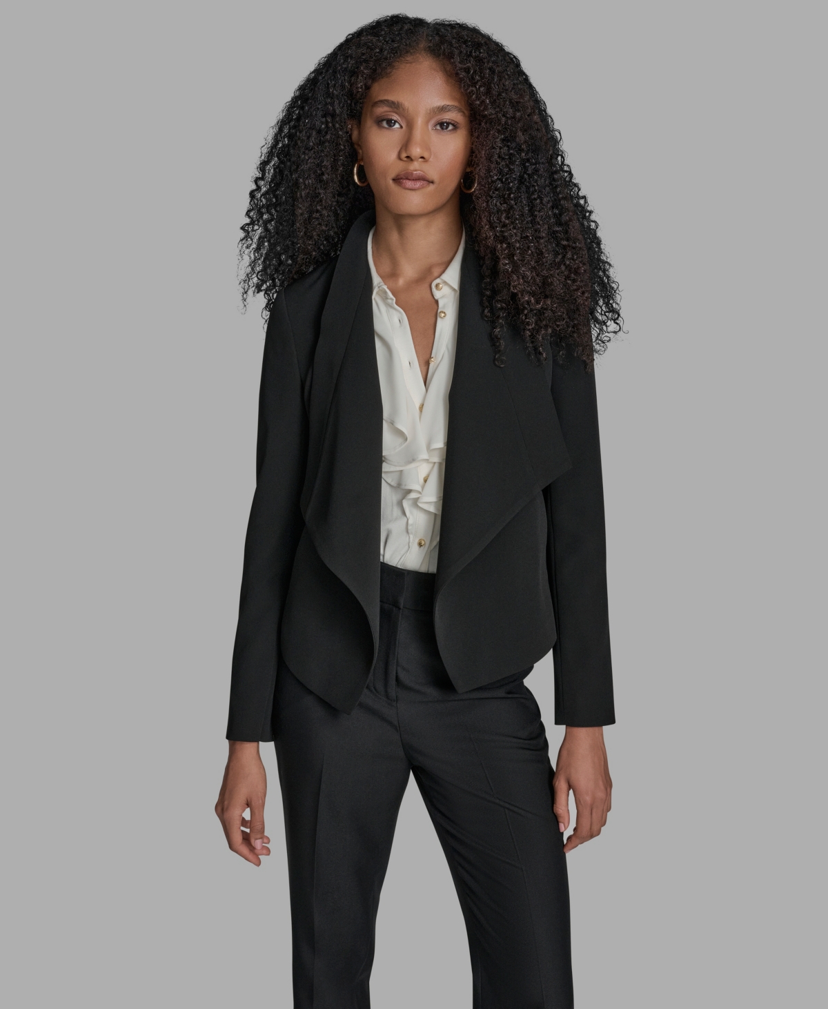 Bcbg Women's Padded Shoulder Open Front Jacket In Black
