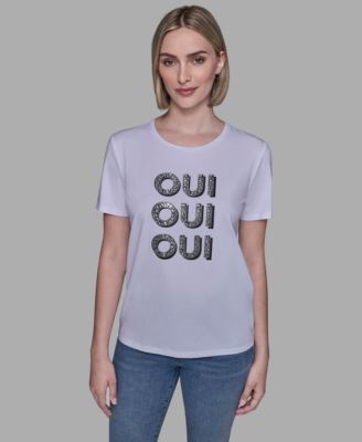 KARL LAGERFELD PARIS - Women's OUI X3 Logo Detail T-shirt