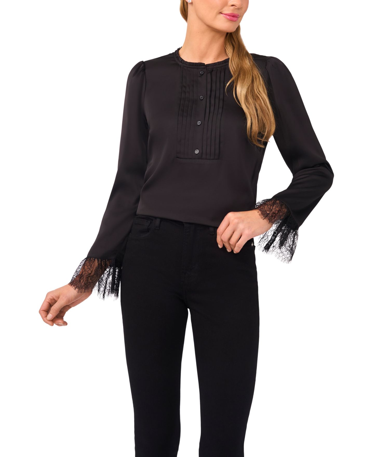 Женская блузка CeCe Long Sleeve Button Down, цвет: Насыщенный чёрный — фото 1