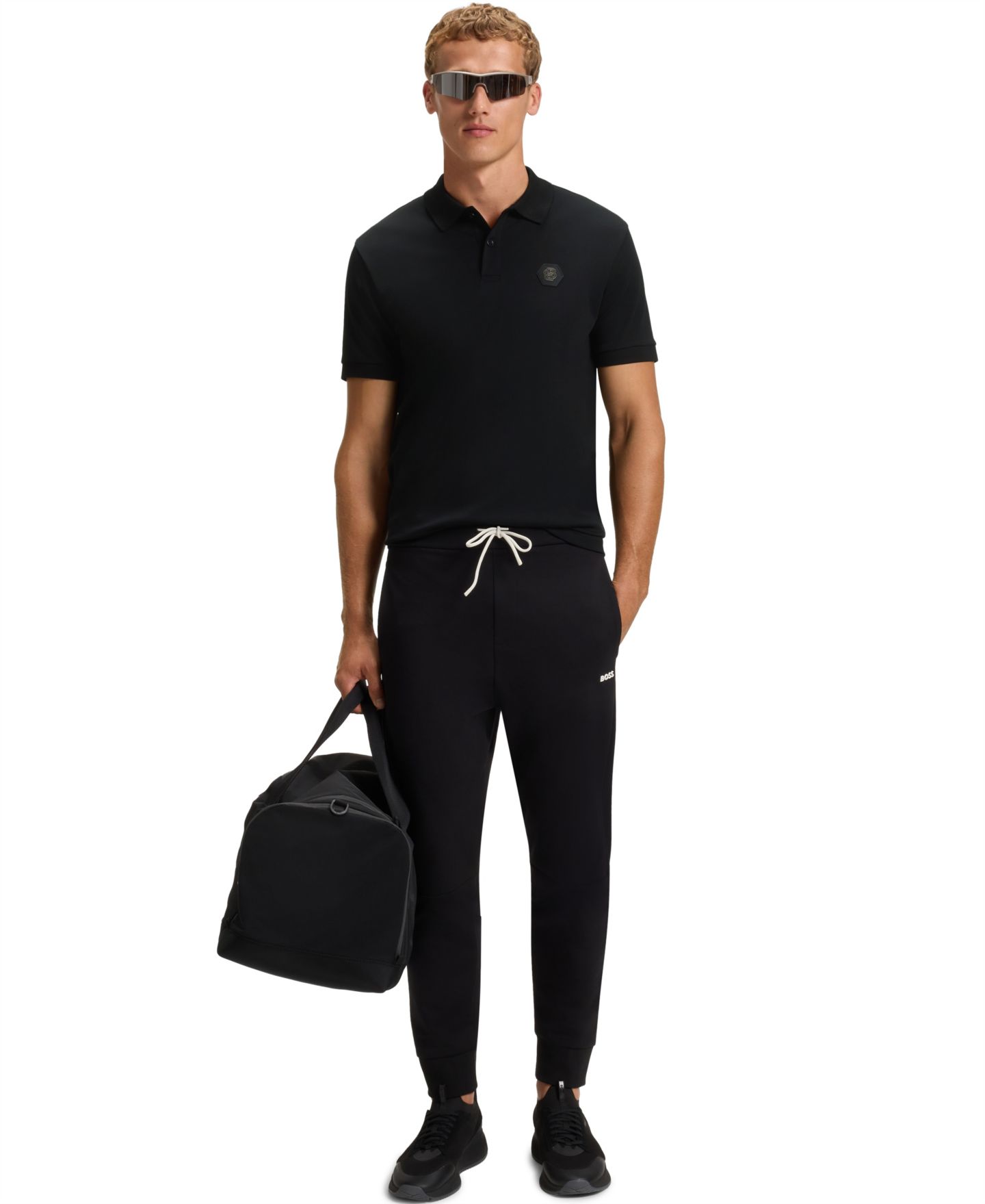 Мужское поло Hugo Boss Pima-Cotton Monogram Polo Shirt, цвет: Чёрный — фото 4