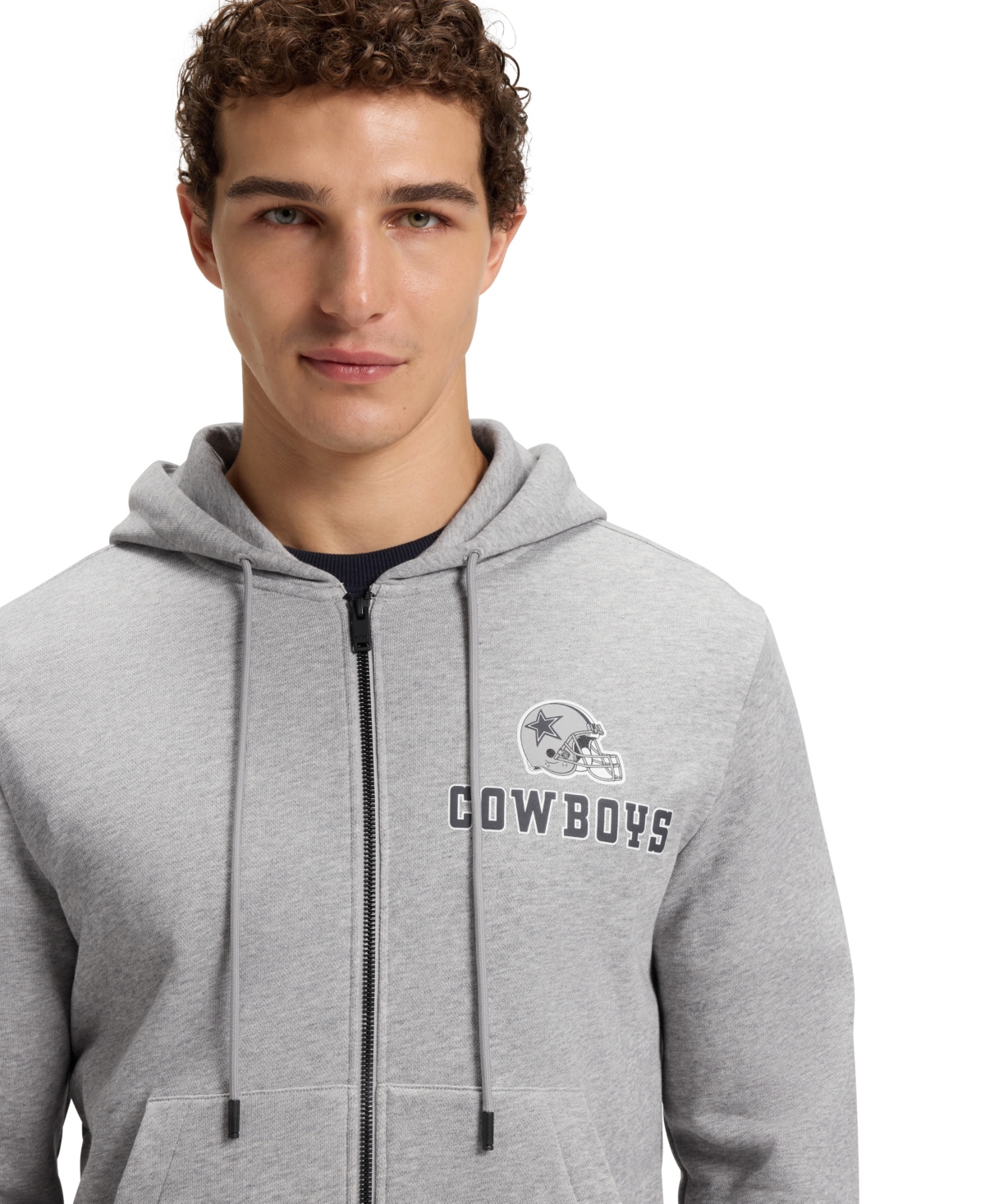 Hugo Boss X Dallas Cowboys Zip-up Hoodie With Alternative Logo In Gray