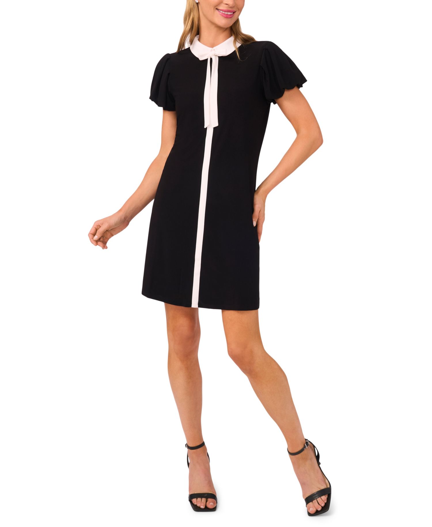 Women's Tie Front Puff Sleeve Dress