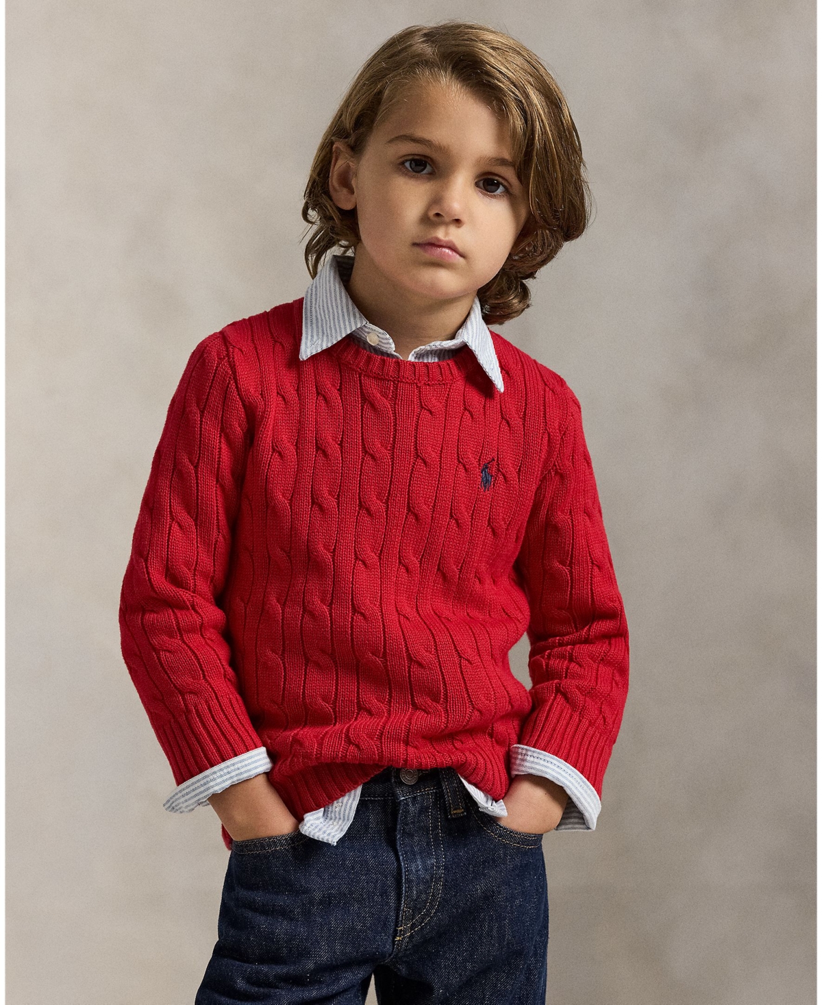 Polo Ralph Lauren Big Boys Cable- Knit Crewneck Sweater In Red