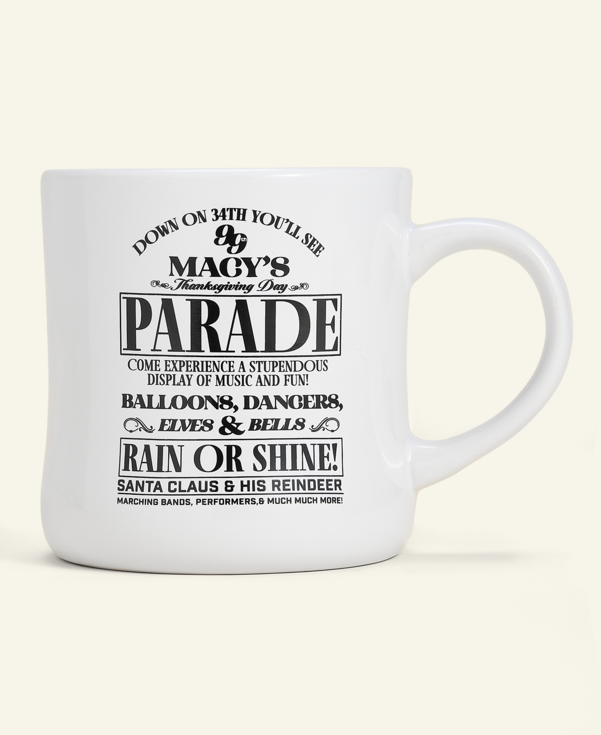 Macy's 99th Thanksgiving Day Parade Commemorative Newspaper Print Coffee Mug,  Exclusive In White