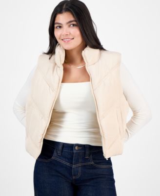 Juniors' Bungee-Hem Mitered Puffer Vest