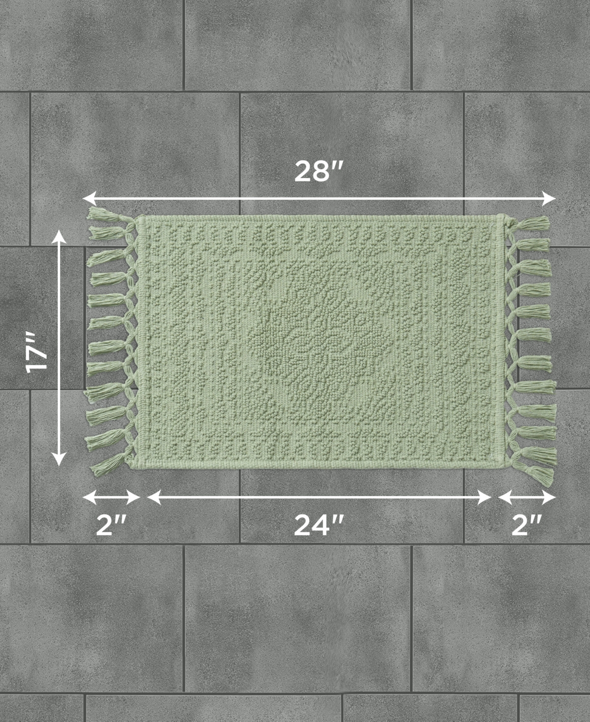 French Connection Nellore Fringe Cotton 17" X 28" Bath Rug In Green