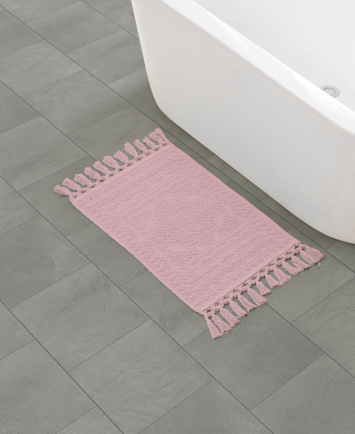 French Connection Nellore Fringe Cotton 17" X 28" Bath Rug In Pink