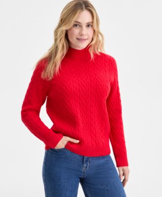 Women's Mock-Neck Cable Sweater, Created for Macy's
