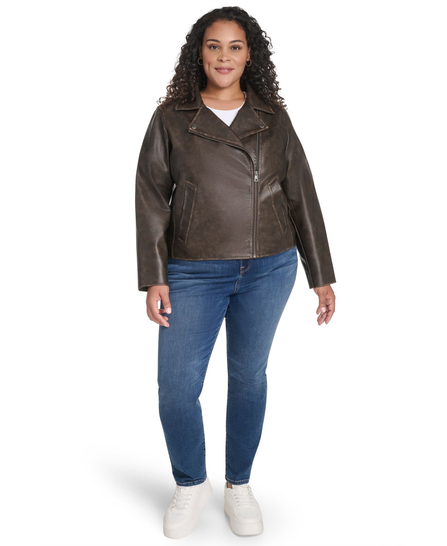 Plus Size Faux-Leather Long Sleeve Moto Jacket