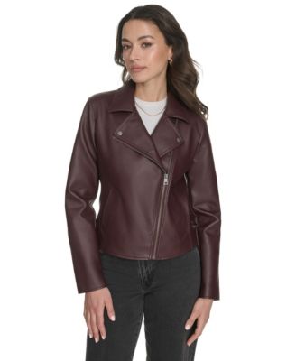 Women's Faux-Leather Asymmetric-Zip Moto Jacket