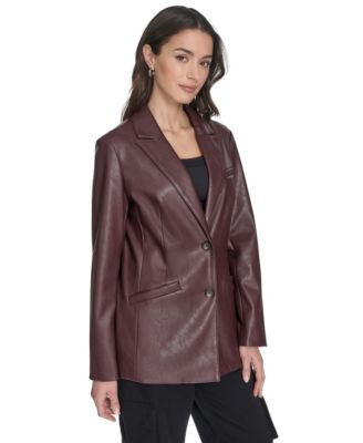 Women's Single-Breasted Faux-Leather Blazer