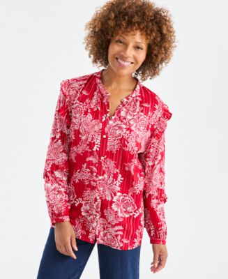 Style & Co Women's Printed Shine Long Sleeve Blouse, Macy's