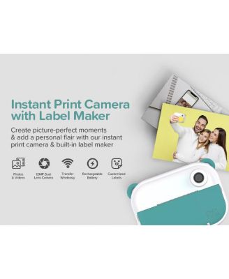 Camera Insta Wi 4-in-1 Instant Print Camera and Label Maker for Kids 12MP Photos, 1080P Video, 32GB microSD, for Age 5-15 (Yellow)