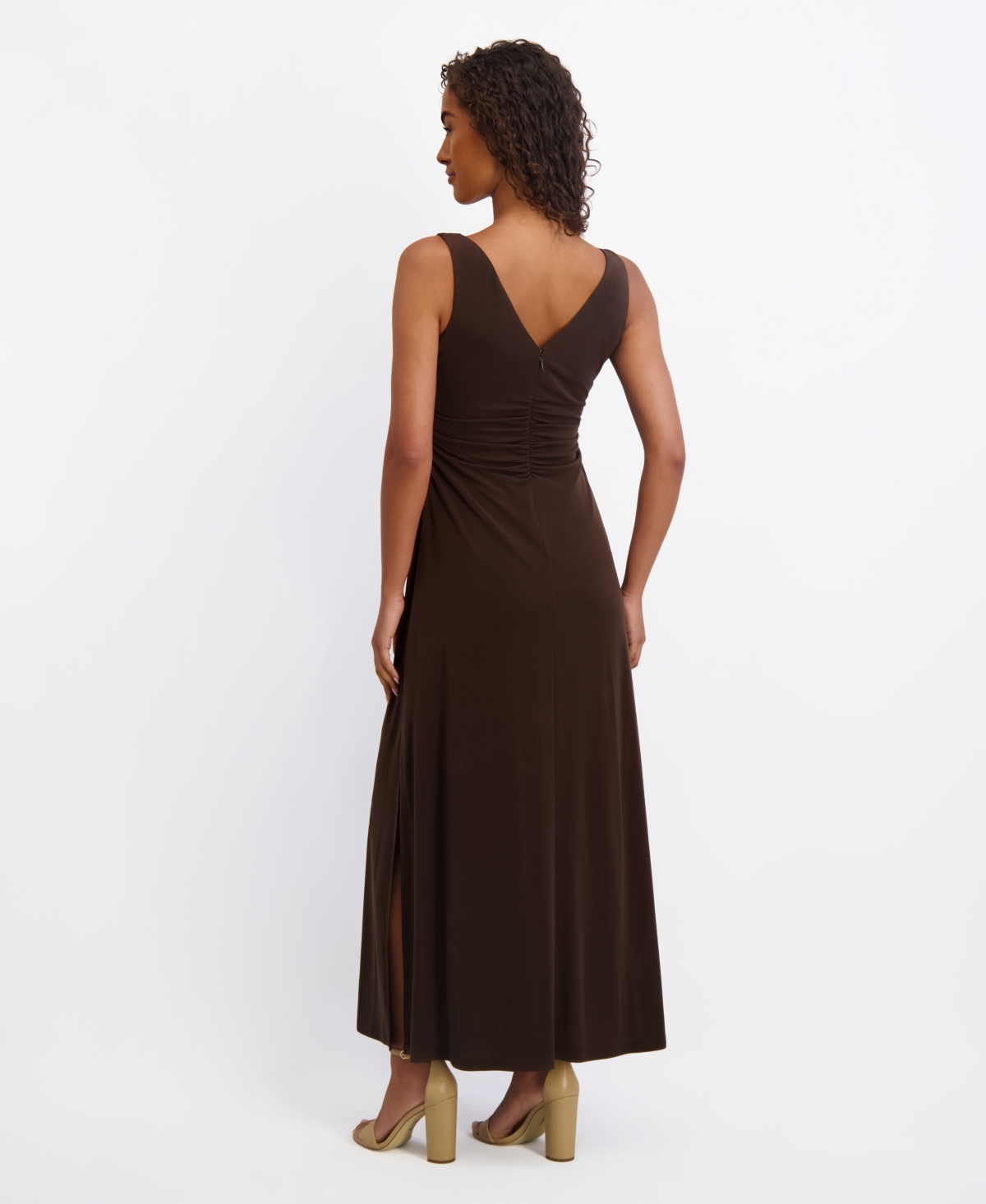 Kensie Women's Draped Cowlneck Sleeveless Maxi Dress In Brown