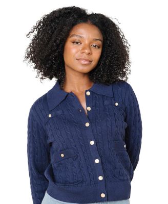 Women's Organic Cable Knit Collared Cardigan Sweater