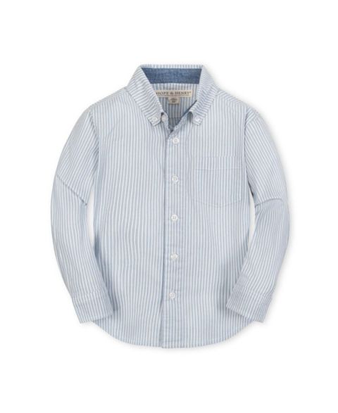 Рубашка Hope & Henry Stretch Poplin Long Sleeve Button Down Shirt для мальчиков, цвет: Синий полосатый