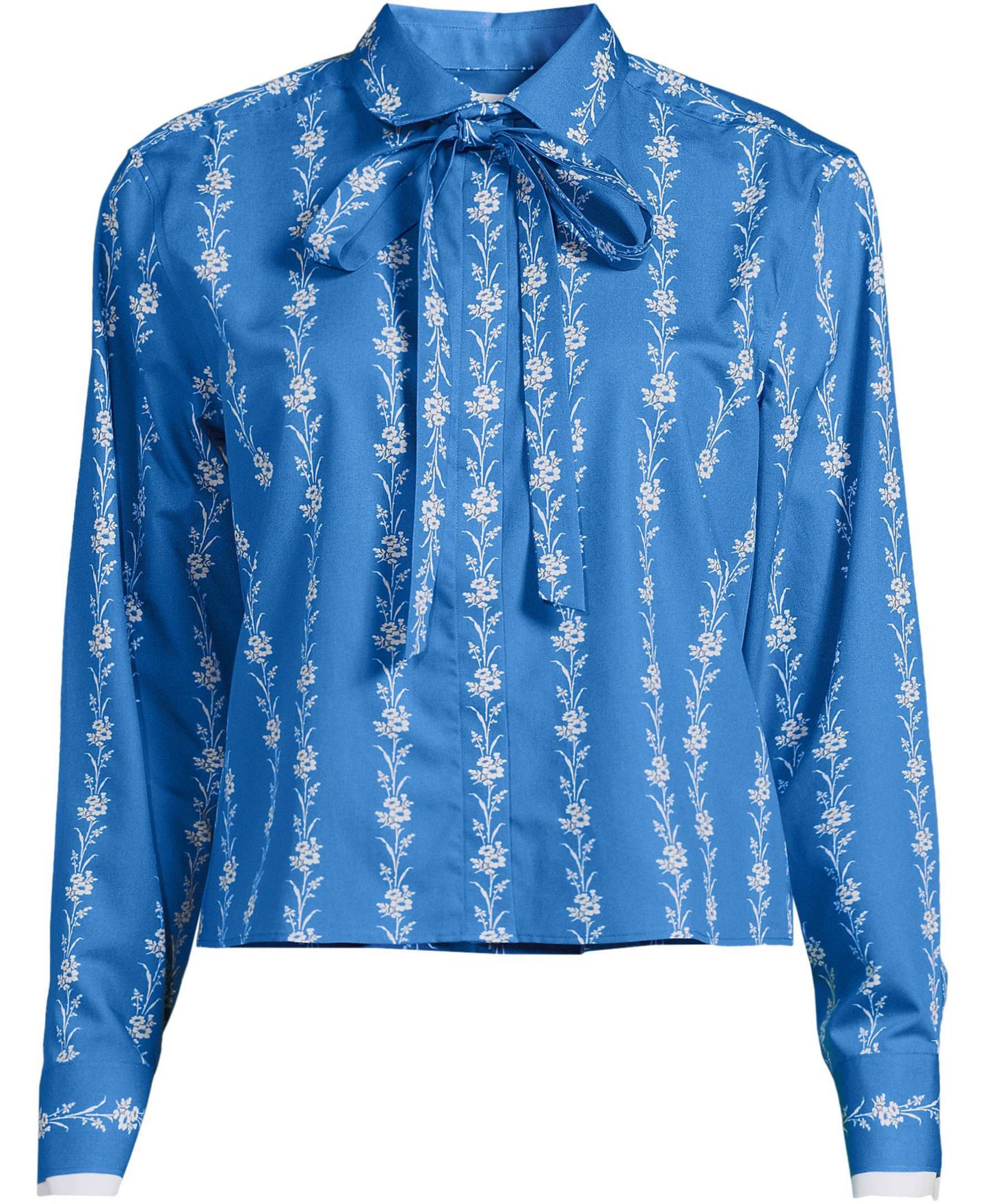 Женская рубашка Lands' End Carefree Cotton with Removable Bow, цвет: Кобальтовый с принтом — фото 2