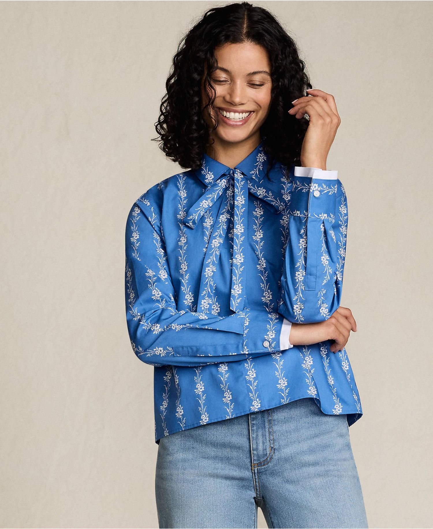 Women's Carefree Cotton Shirt with Removable Bow