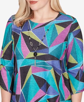 Petite Lake Champlain Abstract Stained Glass Top with Necklace