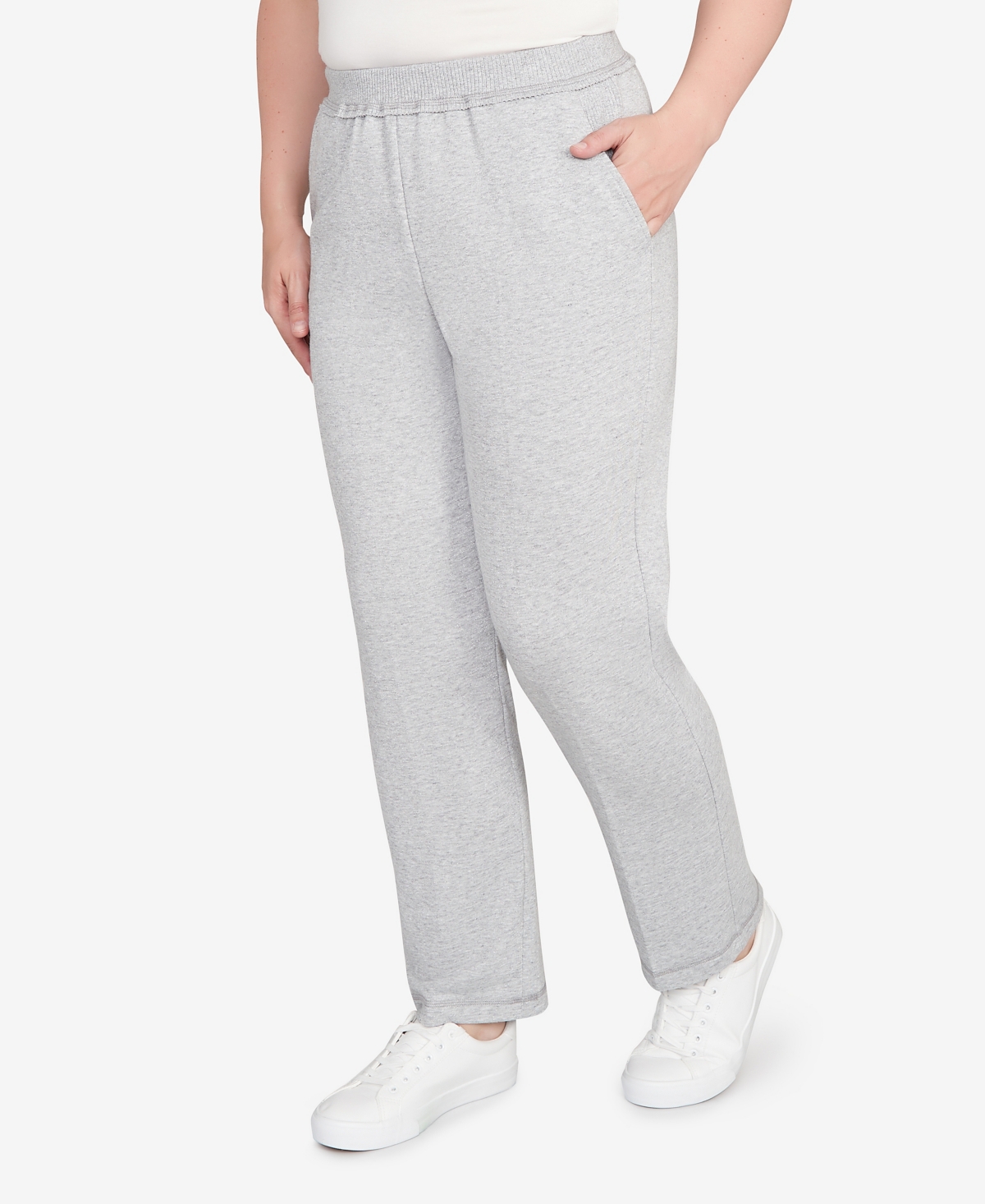Alfred Dunner Petite Casual Vibe Cozy Medium Length Slant Pocket Pants In Gray