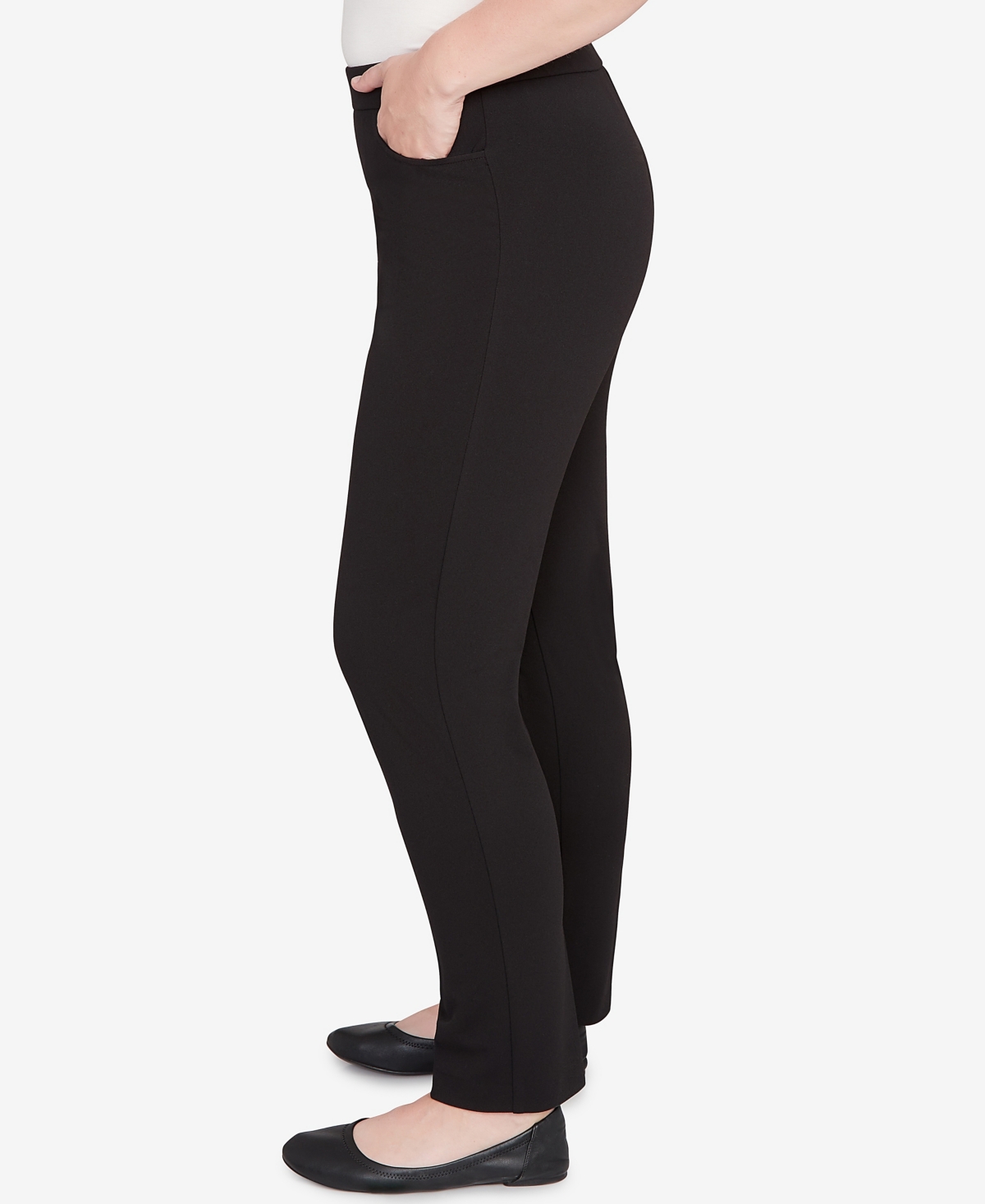 Alfred Dunner Petite Jet Setter Black Crepe Knit Medium Length Pants In Black