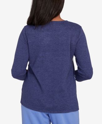 Petite Lake Champlain Embroidered Scroll Ruched Sleeve Top