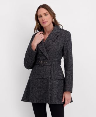 Women's Belted Herringbone Tweed Skirted Wool Jacket