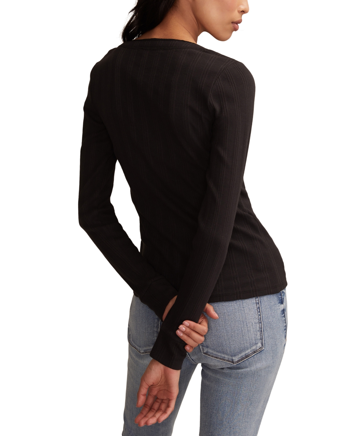 Lucky Brand Women's Long Sleeve Rib Henley Top In Black