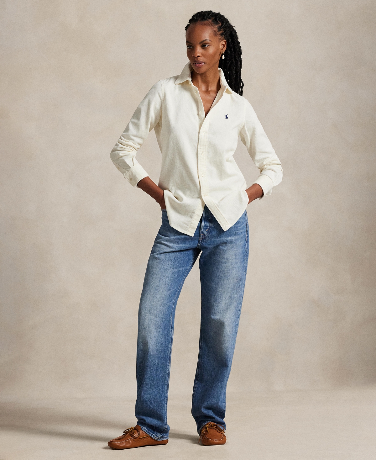 Polo Ralph Lauren Classic Fit Cotton Corduroy Button-up Shirt In White