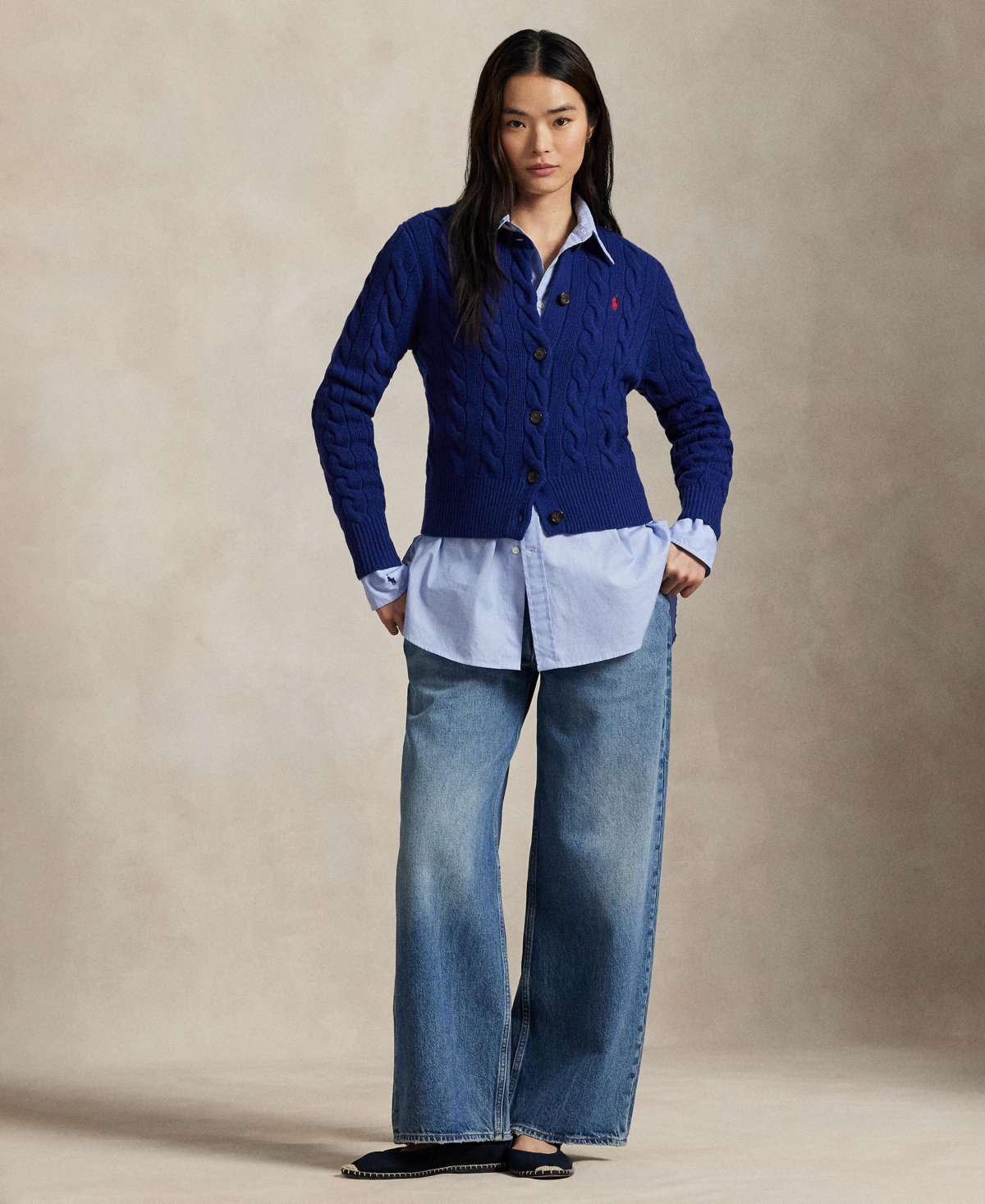 Polo Ralph Lauren Women's Cable-knit Wool-cashmere Cardigan Sweater In Blue