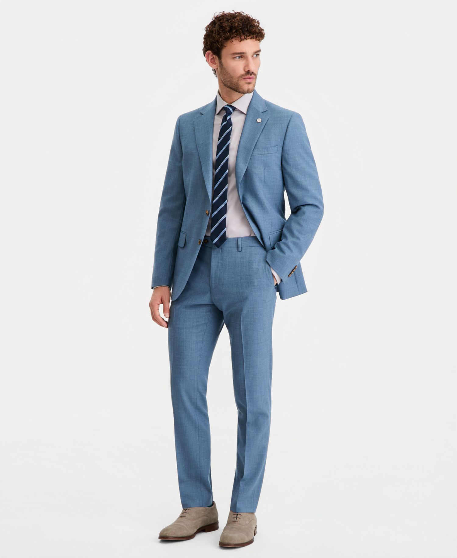 Men's Modern-Fit Wool-Blend Light Blue Solid Suit Separates
