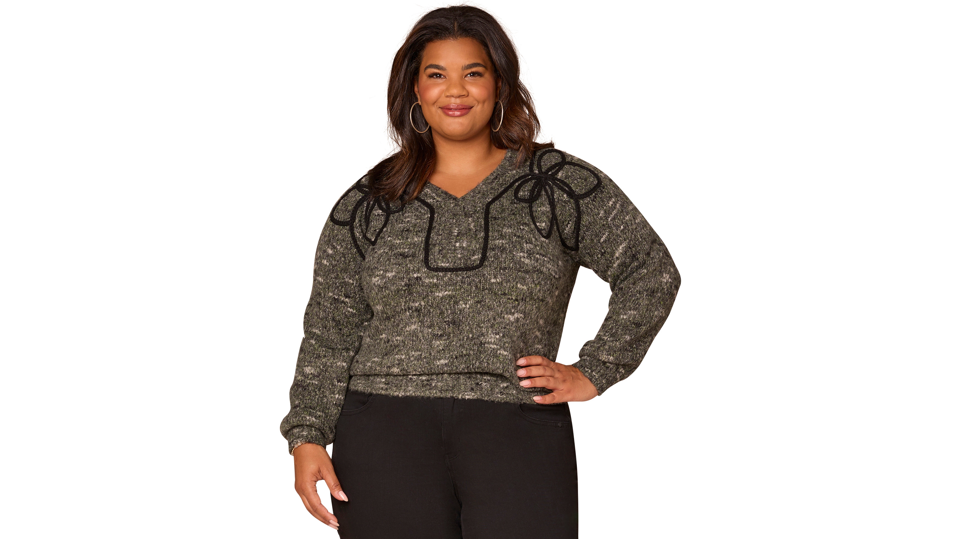 Democracy Plus Raglan Long Sleeve V-Neck Sweater