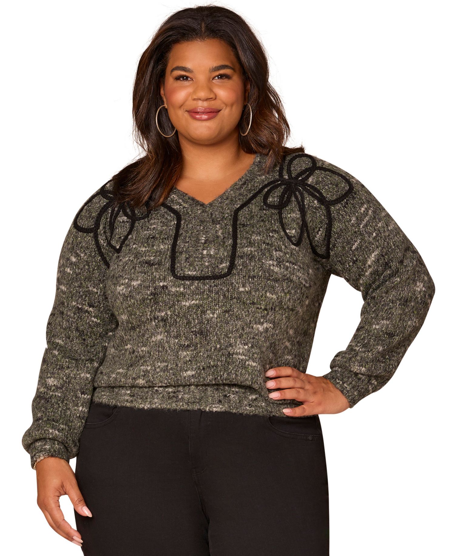 Plus Size Raglan Long Sleeve V-Neck Sweater