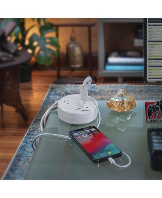 P205UC 2-Outlet Round Surge Protector with 2x USB-A and 1x USB-C Port, White