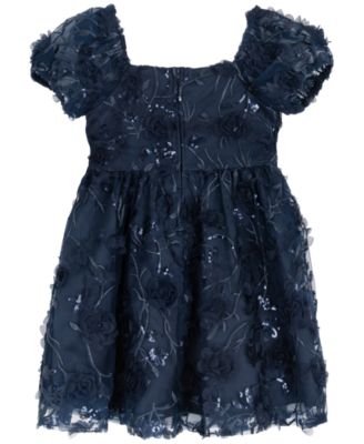 Toddler and Little Girls 3D Floral Embroidery Social Dress