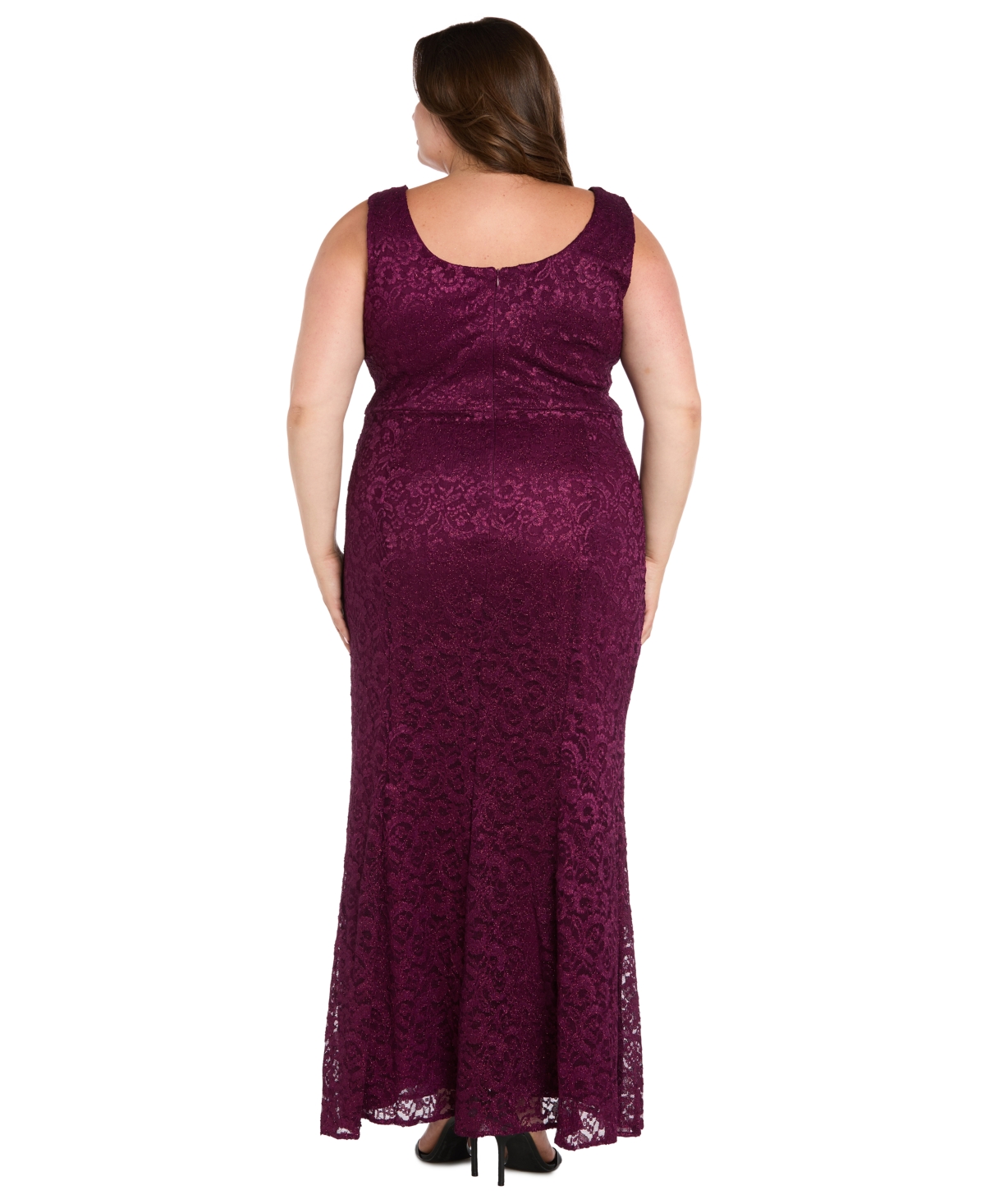 R & M Richards Plus Size Metallic Lace Jacket And Dress In Burgundy