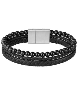 Sphere Mixed Ionic Plated Brown Leather Yellow Tiger Bracelet