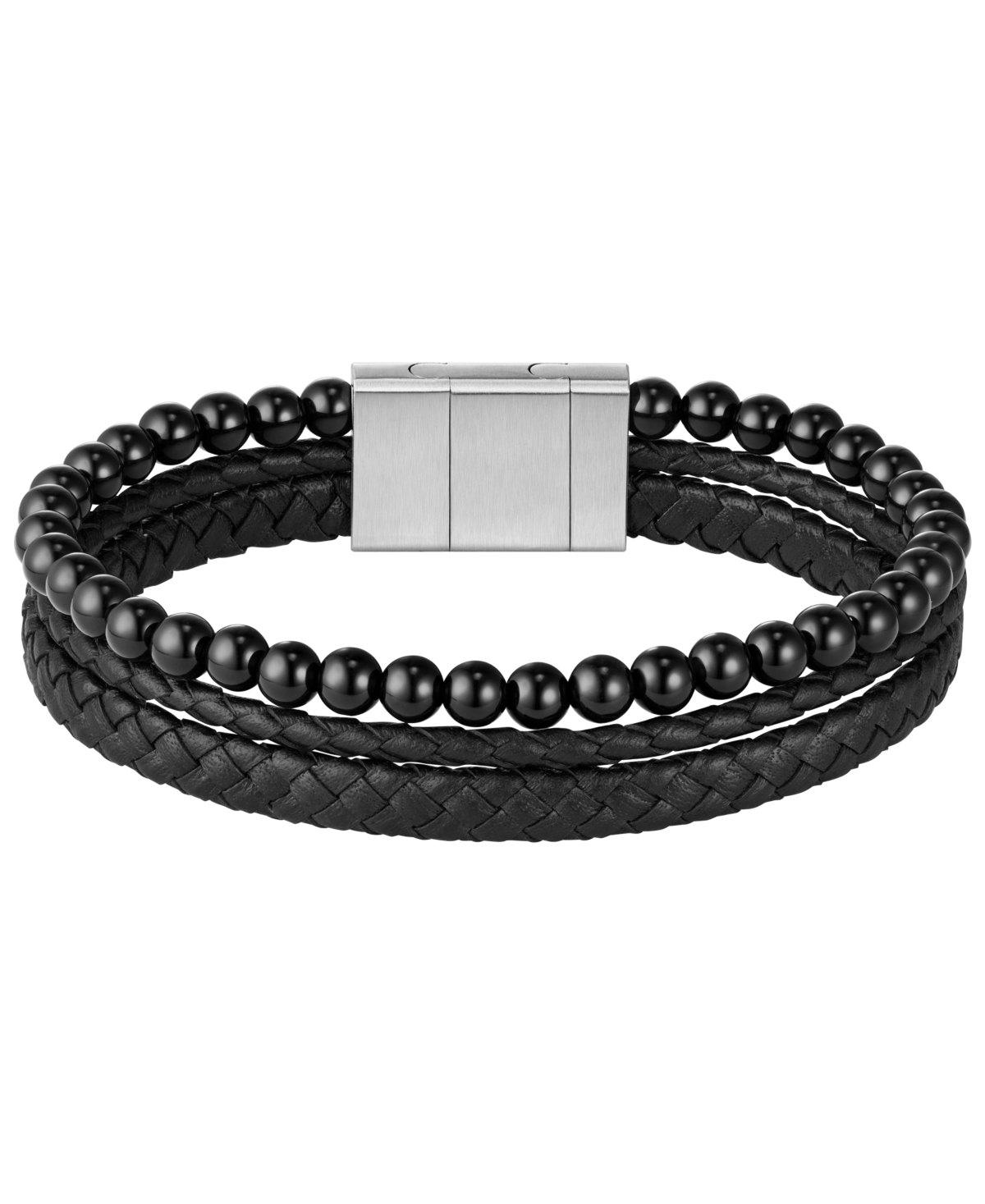 Hugo Boss Sphere Mixed Ionic Plated Brown Leather Yellow Tiger Bracelet In Black